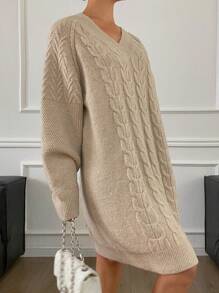 DAZY Women's Casual Solid Color V-Neck Raglan Sleeve Long Sweater, Autumn/Winter - Khaki - View 5