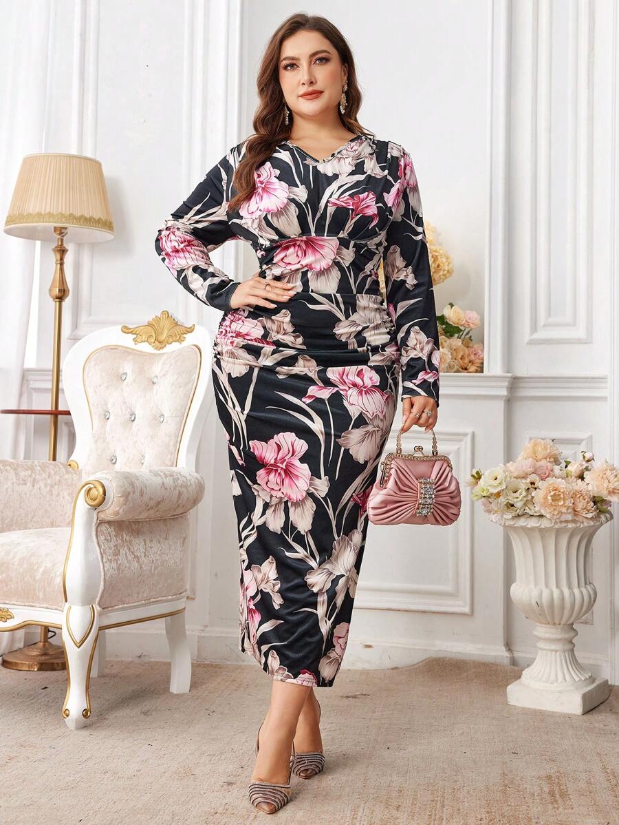 Modelyn Váy dài ôm sát in hoa thanh lịch cỡ lớn, váy dạ hội dài mùa thu - Nhiều màu - Xem 1