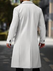 Calvornis 男士休闲纯色双排扣羊毛大衣，秋季