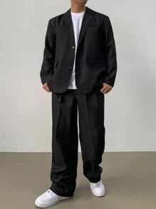 DAZY 1 conjunto Traje casual de un solo botón con solapa entallada en unicolor (chaqueta y pantalones) para hombre