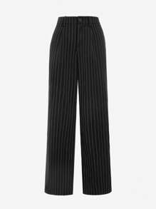 SHEIN Unity 2pcs Set Casual Commuter Style Striped Long Sleeve Cropped Top And Suit Pants - Black - View 4
