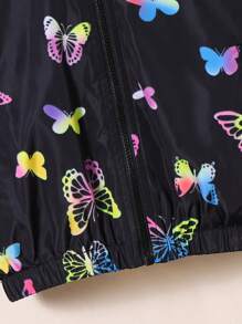 SHEIN Young Girl Woven Butterfly Pattern Loose Fit Hooded Casual Jacket, Autumn/Winter - Multicolor - View 5