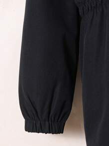 Young Girl Woven Leopard Print Hooded Plush Fitted Waist Jacket,In Fall/Winter - Black - View 3