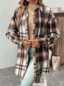 SHEIN LUNE Robe-chemise casual à carreaux avec boutons devant pour femmes, automne
