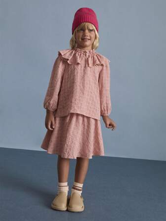 THE HAPPY LOOK Kleine Mädchen Rock mit rosa kariertem Muster, elastischem Bund und weitem, ausgestelltem A-Linien Schnitt, für Herbst/Winter