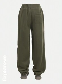 SHEIN 青少年男孩松紧腰慢跑裤、休闲运动长裤、秋季 - 軍綠色 - 查看 7