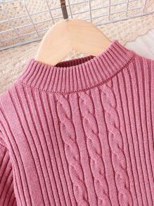SHEIN 年轻女孩纯色领泡泡袖紧身休闲毛衣连衣裙 - 綠色 - 查看 7