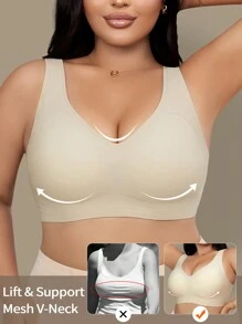 1pc Women Plus Size Seamless Bra, Wireless Padded Lightweight Brassiere, Gentle Support