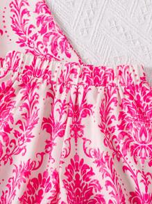 2pcs/Set Pakaian Anak Perempuan Musim Panas Modis Kasual Longgar Vintage Bernapas Atasan Tanpa Lengan Motif Digital + Celana Pendek - Hot Pink - View 7