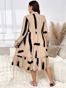 SHEIN Frenchy Plus Size Casual Geometric Print Shirt Collar A-Line Cake Dress