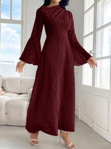 Modelyn Vestido largo elegante de mujer de color rojo burdeos con mangas abullonadas y aberturas, vestido largo de manga larga elegante para fiestas, eventos y bodas