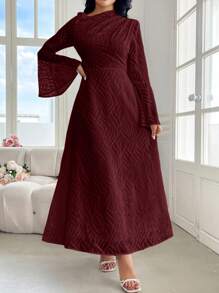 Modelyn Vestido largo elegante de mujer de color rojo burdeos con mangas abullonadas y aberturas, vestido largo de manga larga elegante para fiestas, eventos y bodas
