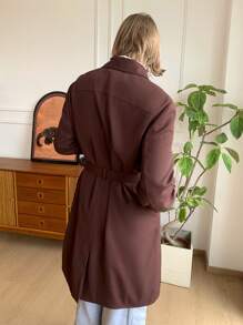 Manfinity VCAY 男士梭织休闲日常宽松轻便长款风衣，纯色，年轻风格，适合秋冬 - 巧克力棕 - 查看 2