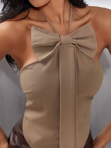 Hauture Top elegante y sexy de mujer con escote halter y decoración de lazo en la espalda