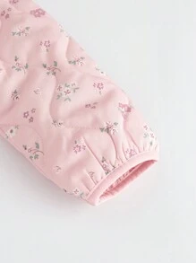 Baby Girl Ditsy Floral Hooded Long Sleeve Jumpsuit, Casual Daily Wear - Pink - View 5