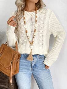 EMERY ROSE 1 chiếc áo len dài tay chắp vá màu trơn thường ngày cho nữ, mùa thu/đông - Nhiều màu - Xem 1