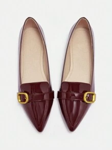 CUCCOO CURVES Wide Fit Flat Round Toe Buckle Strap Fashion Casual Shoes, White - Burgundy - View 1