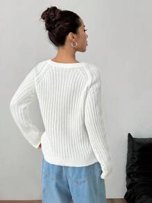 Flirla Pulover de damă, de culoare solidă, cu gât rotund, ocazional, versatil, cu mânecă lungă