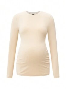 Modmama 3pcs Maternity Casual Round Neck Long Sleeve Fitted T-Shirt Set - Apricot - View 4