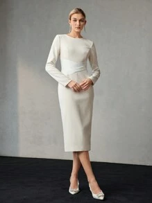 MOTF PREMIUM CONTRAST WRAP CROSS WAIST MIDI DRESS - Black and White - View 7