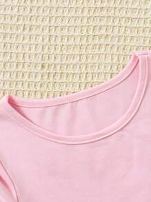 Set de 4 piezas de ropa de casa para bebés niñas con top de manga larga de unicolor y leggings - Multicolor - Ver 7