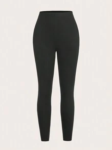 SHEIN EZwear 2pcs Set Novelty Leopard Pattern Knit Leggings And Sports , Autumn - Black - View 8