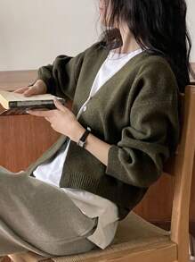 Dazy-Less Women's Casual Solid Color Knitted Cardigan, Autumn/Winter,Fall Women Clothes