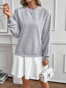 SHEIN LUNE Women Autumn Casual Dropped Shoulder Loose Fit Crew Neck Long Sleeve Sweatshirt Pullover Fall Outfit - Grey - View 1