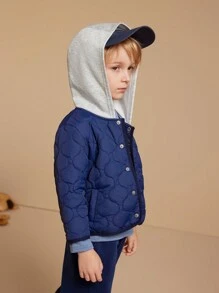 PrepCrw Young Boys Academy Style Navy Blue Knit Hoodie, 2 In 1 Long Sleeve Padded Coat, Back To School Coats - Blue - View 3