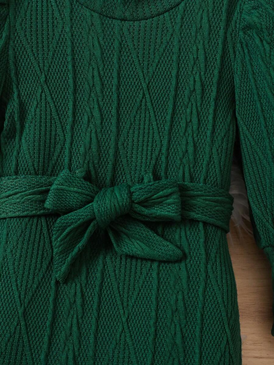 Young Girl And Young Girl Knit Turtleneck Textured Dress, Long Length