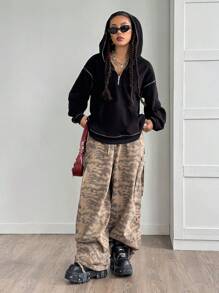 StreetHx Women's Autumn/Winter Fleece Warm Hooded Half-Zip Sweatshirt Pullover Fall Outfit