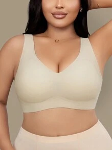1pc Women Plus Size Seamless Bra, Wireless Padded Lightweight Brassiere, Gentle Support