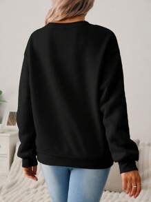 SHEIN LUNE Casual "FALL FOR JESUS" Leopard Print Bow Graphic Round Neck Long Sleeve Loose Fit Thick Hoodie Sweatshirt For Women, Suitable For Spring, Autumn & Winter