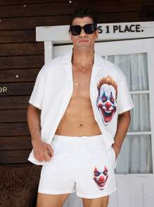 Surfspeed 2pcs Clown Print Short Sleeve Shirt And Shorts Beach Set For Men - White - View 3