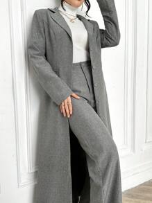 Modelyn 1 bộ đồ vest nữ dệt cổ phẳng dài tay bó sát 2 món - Xám - Xem 1