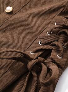 DAZY Women Short Corduroy Dress, Autumn/Winter,Fall Women Clothes Long Sleeve Dress - Brown - View 9