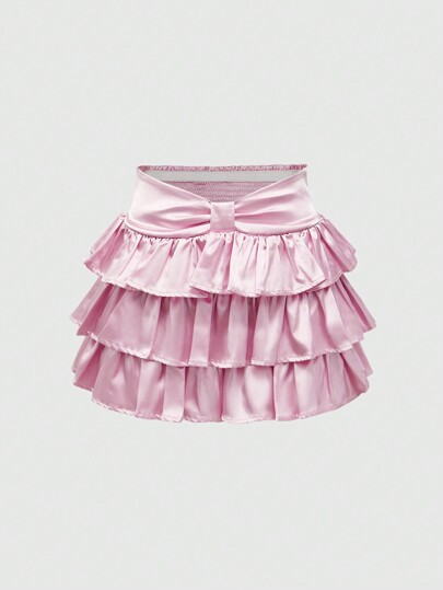 Kawaii Women's Cute Solid Color Elastic Waist Multi-Layered Ruffle Hem Shorts