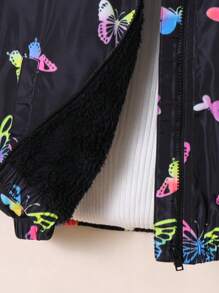 SHEIN Young Girl Woven Butterfly Pattern Loose Fit Hooded Casual Jacket, Autumn/Winter - Multicolor - View 7