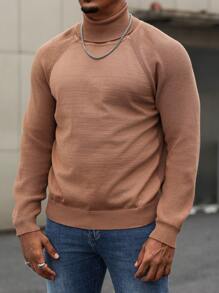 Manfinity Homme Maglione casual a collo alto, con maniche raglan, morbido e ampio, per uomo taglia extra, adatto per autunno/inverno - Castano - Visualizzare 7