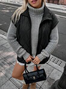 SHEIN Unity Femmes Manteau rembourré à manches courtes, zipper avant, couleur unie, vêtements décontractés pour l'hiver et l'automne