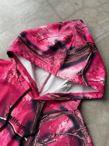 Manfinity EMRG Men's Casual Branch Print Hooded Sweatshirt And Sweatpants Set - Hot Pink - View 3