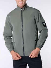 Gym Rark 1 件男友风格男士纯色拉链贴袋长袖运动夹克运动夹克 - 綠色 - 查看 4