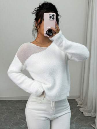 Rafferiza Rund hals kontrastfärg Casual mångsidig långärmad tröja