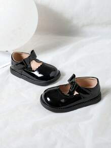 Cute Round Toe Bow Decor Flat Shoes For Girls, Suitable For Spring And Autumn - Black - View 4