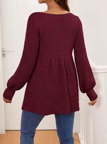SHEIN Maternity Solid Color Round Neck Long Sleeve Pleated Casual Pullover, For Winter - Burgundy - View 2