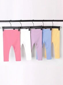 Baby Girls 2pcs Set Casual Minimalist Leggings, Spring Autumn New Ribbed Elastic Versatile Long Pants - Multicolor - View 2