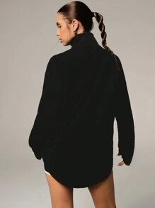 Athîral 女士秋季拉链立领长袖宽松休闲夹克 - 黑色 - 查看 2