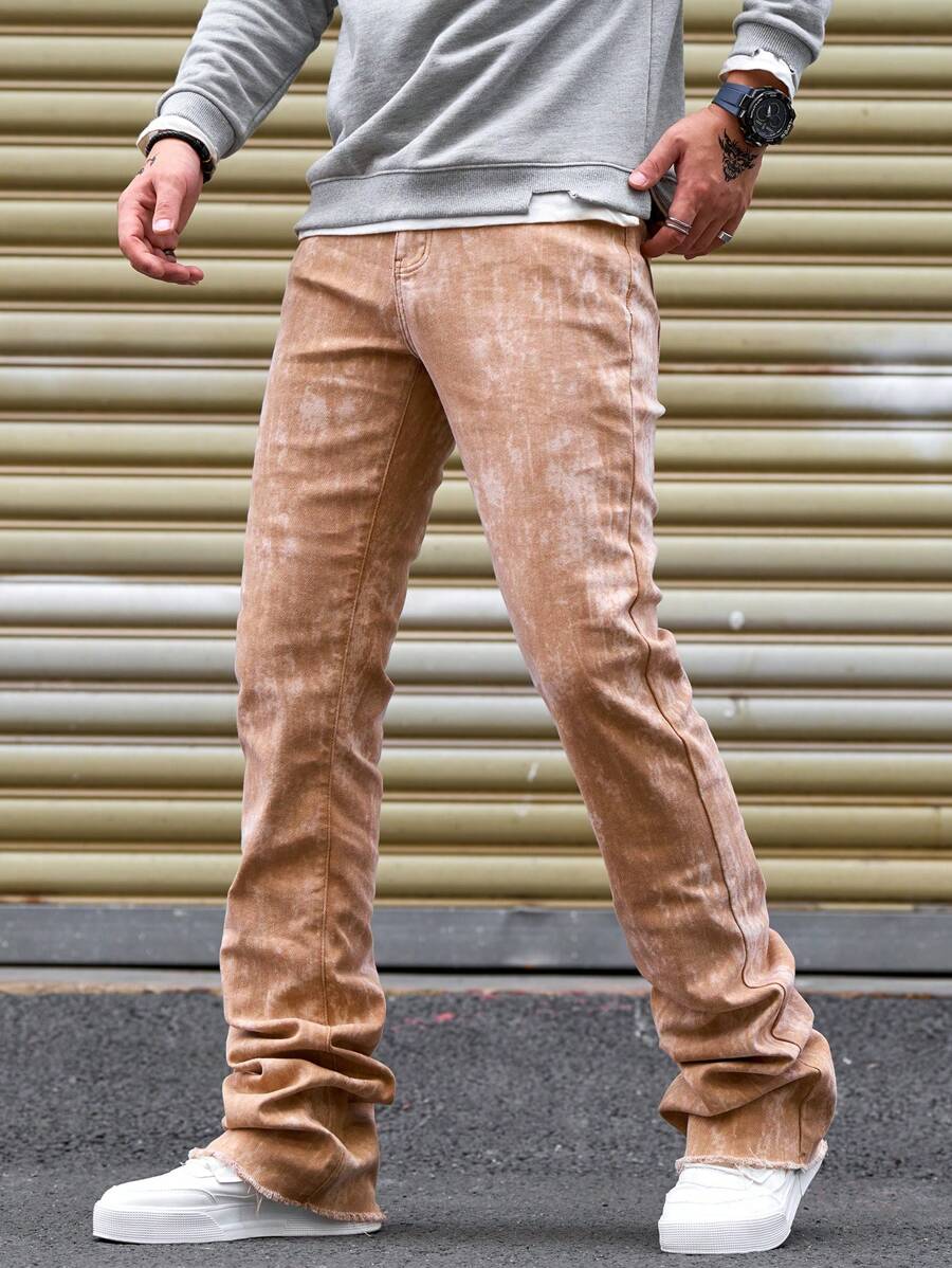 Manfinity Homme 男式扎染休闲牛仔紧身加长裤 - 黃色 - 查看 1