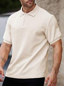 Manfinity Homme Herren Poloshirt in Große Größen, einfarbig, strukturiert, Kurzarm, einfarbig, für den Alltag - Aprikosenfarben - Übersicht 4