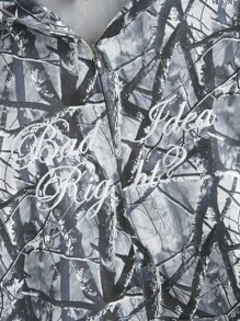 ROMWE Street Life Y2K Streetwear Ribbon Bow Camo Print Letter Women Hoodie,Long Sleeve Tops - Grey - View 2